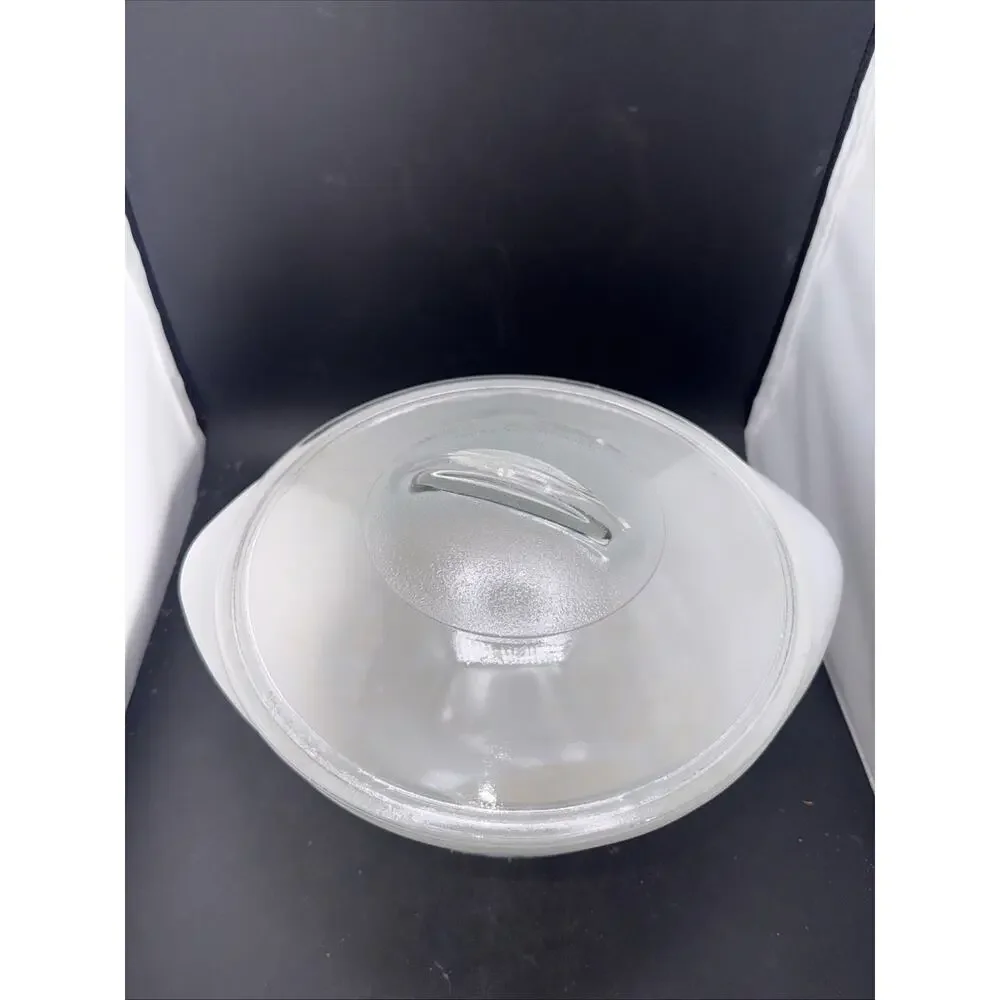 Vintage Glasbake J-2424 Turquoise Floral Round Casserole Dish w Glass Lid USA